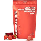 SquatGummi 3rd Party Tested Creatine Gummies 5g per Serving, Creatine Monohydrate, Strength and Recovery, Vegan and Gluten Free, Strawberry, 120 Count (30 Day Supply), Made in USA