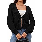 SOLY HUX Cardigan Sweaters for Women Cropped Tie Front Bow Lightweight Cardigan Long Sleeve Trendy Fall Shrugs