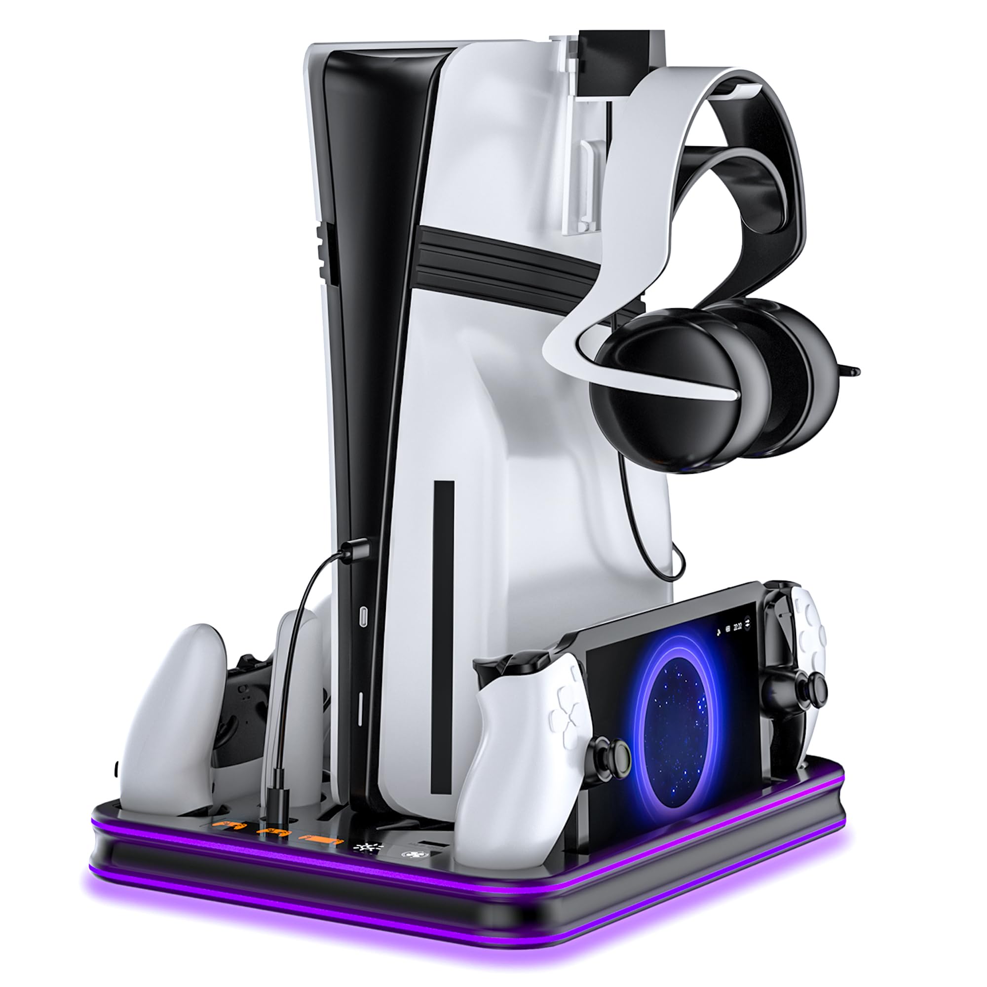 AurassenseECSL Compatible for Sony PlayStation 5 (All Editions) - Stand & Cooling Station with Charging Dock, LED Indicators, Headset Holder, Protection(Black)