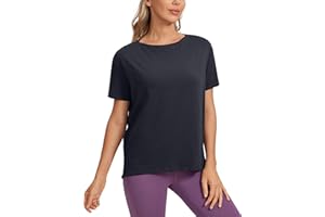 CRZ YOGA Women's Pima Cotton Short Sleeve Shirts Boat Neck Loose Fit Gym Workout T-Shirt Athletic Casual Tops