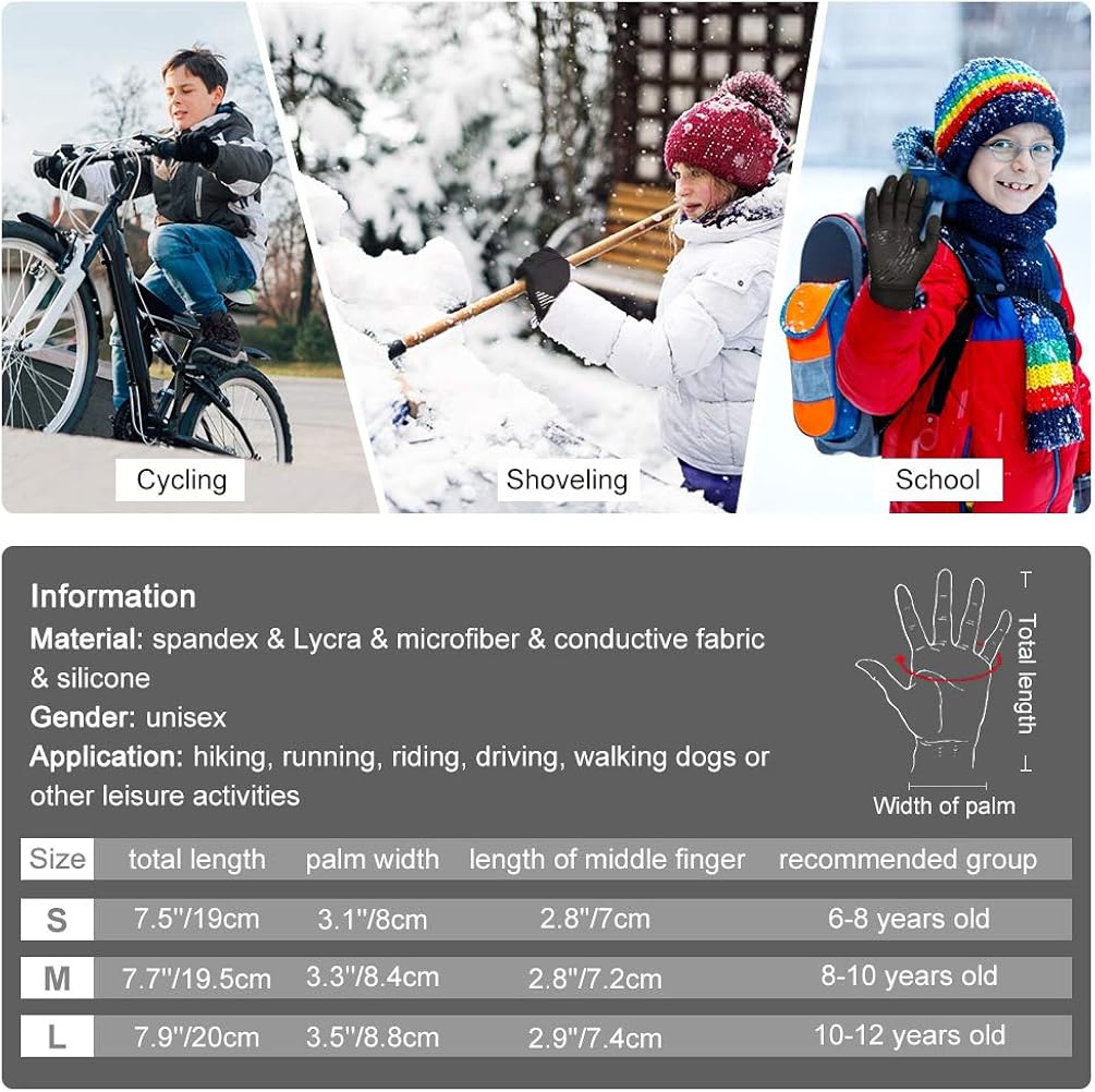 Vbiger Kids GlovesWinter Gloves Touch Screen Gloves Anti-slip Cycling Gloves Sport Gloves for Children Kids Black Gloves: Clothing