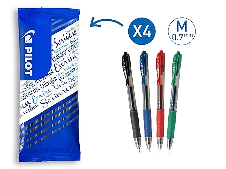 PILOT 4er Set Gelschreiber G2 0,7 mm - farblich sortiert: Schwarz, Blau, Rot, Grün