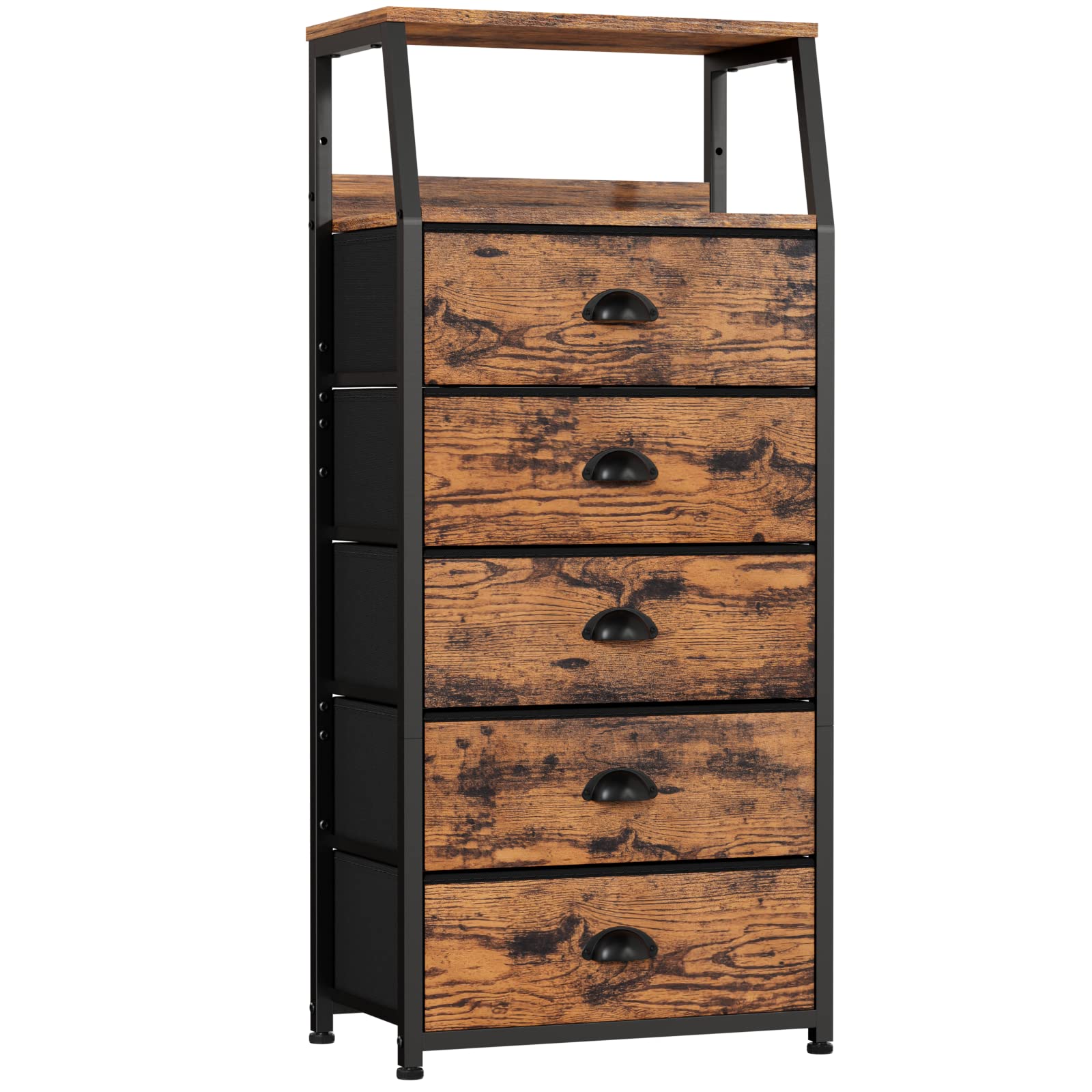 Photo 1 of Furnulem Tall 5 Drawers Dresser, Vertical Storage Tower Fabric Dresser for Bedroom, Hallway, Entryway, Nursery, Closet Organizer, Nightstand Bedside Table Furniture, Sturdy Steel Frame, Wood Top