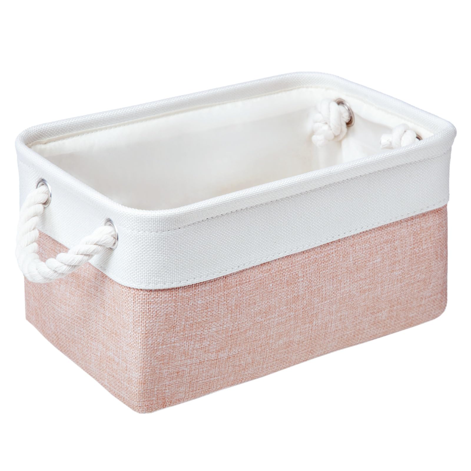 PWVMWM Small Storage Box With Handles, Small Storage Baskets As Gift Basket for Toys Towels Makeup, Folding Canvas Fabric Material Storage Box for Dog Cat Toy Box, 31 X 21 X 16 cm (White Pink-1pcs)