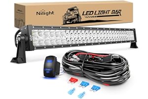 Nilight LED Light Bar 32Inch 180W Spot Flood Combo Led Off Road Lights 12V 5Pin Rocker Switch LED Light Bar Wiring Harness Kit, 2 Years Warranty (ZH079), Clear,White
