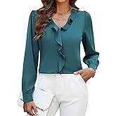 Blooming Jelly Womens Dressy Casual Blouse Business Long Sleeve Tops Ruffle V Neck Work Shirt Fall Outfit 2025