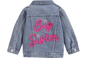Toddler Girls Denim Jacket Big Sister Letter Embroidered Jean Jackets Collared Button Down Vintage Casual Outewear