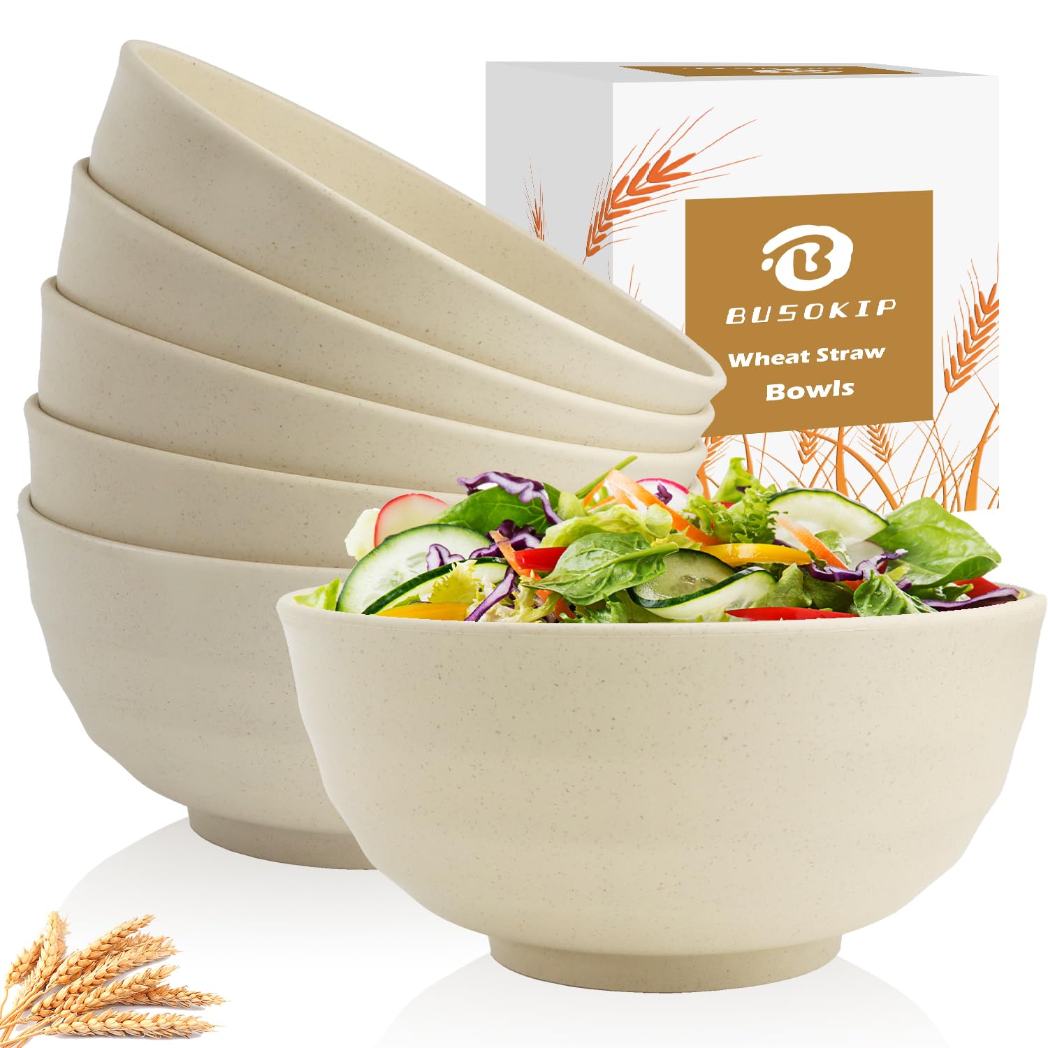 Photo 1 of 2pcs only. Wheat Straw Bowls 60 OZ Large Salad Bowl Microwave and Dishwasher Safe Plastic Serving Bowls, Unbreakable Kitchen Bowl, Big Bowls for Eating, Soup, Popcorn and Ramen (Beige)