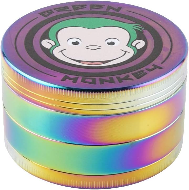 Green Monkey - 4 Piece Metal Dry Herb Grinder - Capuchin Classic Series - (75mm, Rainbow) - Spice Grinder - Screen With Pollen Catcher - Herb Shredder - Magnetic Top