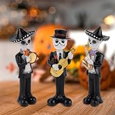 SHAIDOJIO Day of The Dead Figurines Decoration,Skeleton Statues Mariachi Band Halloween Decor, Dia de Los Muertos Skull Decorations, Realistic Musician Ornament, Party Indoor Decor (5.5In, 3PCS)