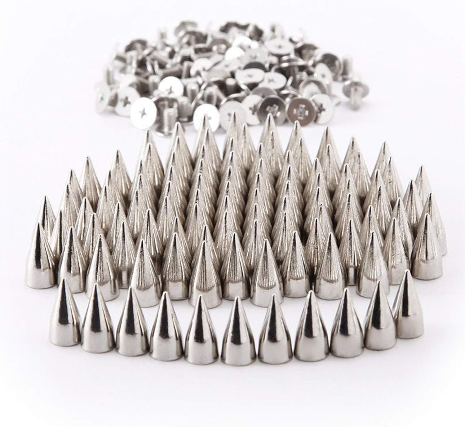 RUBYCA 100 Sets 14MM Silver Color Bullet Cone Spike and Stud Metal Screw Back for DIY Leather-craft