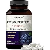 NatureBell Resveratrol Supplement 1000mg Per Serving, 180 Veggie Capsules, 99% Pure Trans-Resveratrol, Non-GMO