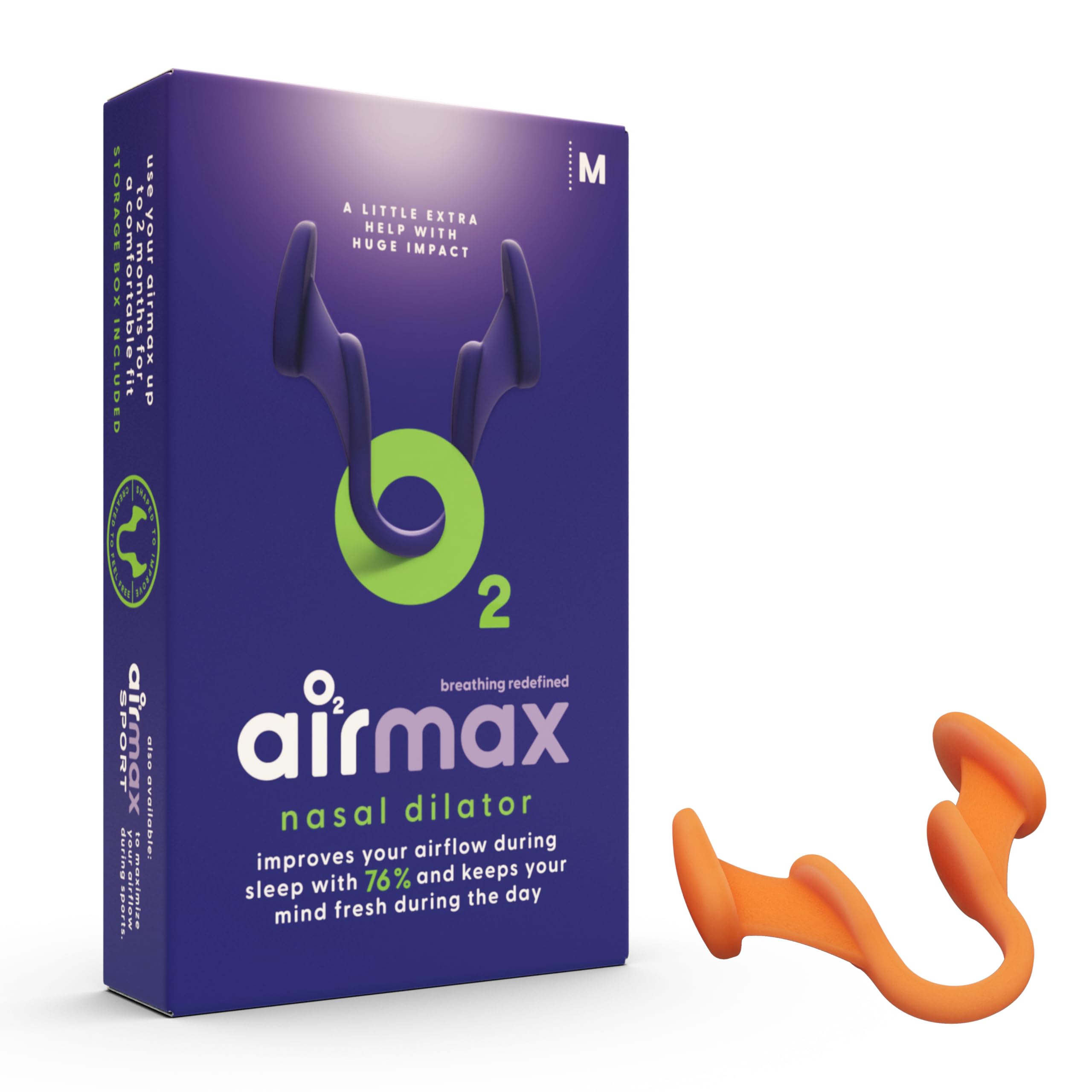 Airmax Nasal Dilator | 76% More air | Breathing aid Through the Nose | 1 Pack - Size Medium Orange | Anti Snore Device | More Oxygen | Snoring aids for Men and Women | Sleep Better and Wake up Rested
