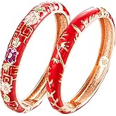 UJOY Fashion Cloisonne Bracelets Set Plated Enameled Jewelry Spring Hinged Metal Cuff Bangles Gift Box Packed