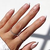 Glamnetic x GLAMZILLA Press On Nails - ALWAYS & FOREVER | Short Almond French Tip Fake Nails with 3D Pearls, Reusable Wedding
