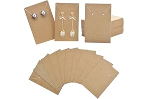 Aylifu Earrings and Necklace Display Cards, 100 Pieces Earring Card Holder Display Cards Blank Kraft Paper Tags for Ear Studs, Earrings, Necklaces - Kraft Color, 3.5 x 2.4inch