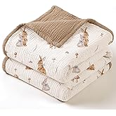 lulumoon Muslin Baby Blanket for Unisex: Cotton Baby Blanket with Bunny - Soft Breathable for Newborn Stroller & Daycare 47"x47" (Brown Bunny)