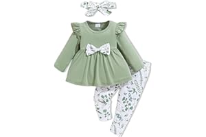 Doresbebe Baby Girl Clothes Toddler Girl Outfits Infant Girl Summer Clothes for Girl Ruffle Shirt Pants+Cute Headband 3PCS