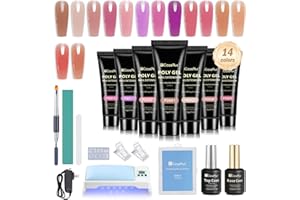 GAZEPLUS Poly Nail Extension Gel Set, 14 Colors Poly Gel Starter Kit With Base Top Coat for Nail Art Design