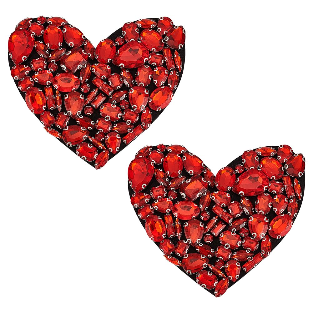 FINGERINSPIRE 2PCS Heart Rhinestone Patch 10.3x11.6cm Red Crystal Rhinestone Sew On Patches Handmade Bling Heart Patches Applique for Clothing Jeans Jackets Handbag Decoration DIY Sewing Accessories