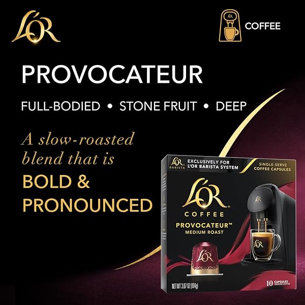 L’OR COFFEE PODS, 10 COUNT PROVOCATEUR MEDIUM ROAST BLEND, SINGLE-SERVE ALUMINUM COFFEE CAPSULES COMPATIBLE WITH THE L’OR BARISTA SYSTEM, 10 COUNT (PACK OF 1)