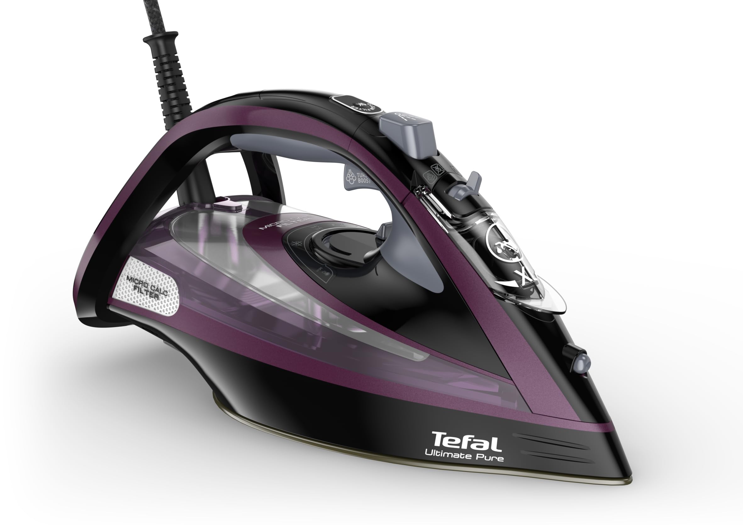Tefal Ultimate Pure Steam Iron, 3000W, 240 g/min Steam Boost, 55g/min Continuous Steam, 350ml Water Tank, Durilium Non Stick Soleplate, Anti Scale Anti Drip, FV9830