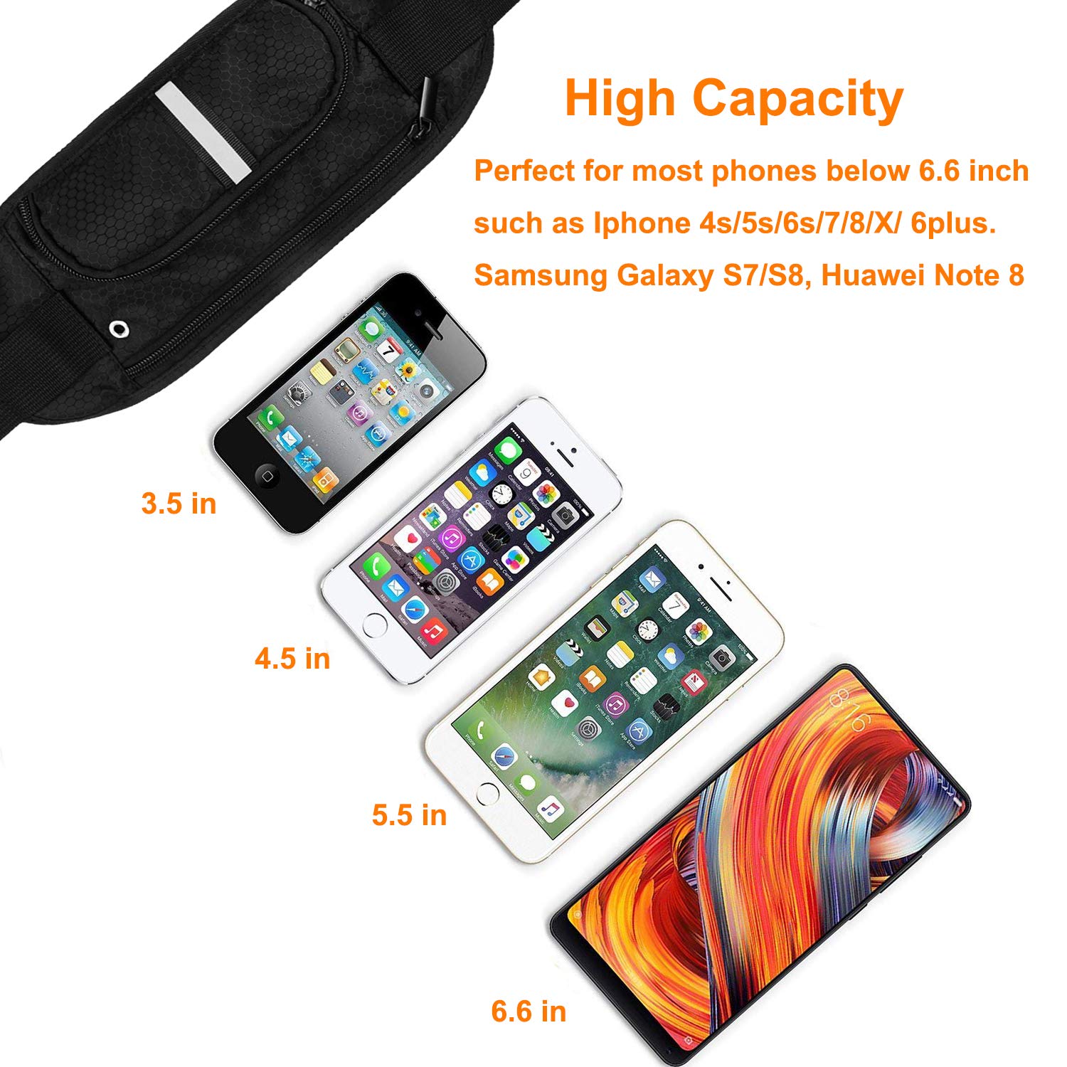 Bauchtasche, Linko Handy Gürteltasche Bauchtasche Wasserdicht für iPhone 6s/ 6Plus/ 7 /7Plus, Flache Bauchtasche für Damen und Herren, Handy Bauchtasche für Joggen Fahrradfahren Reise Laufen