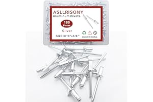 ASLLRISONY 180pcs Silver 3/16-3/8 Inches Aluminum Blind Rivets, 4.8-9.5 mm Pop Rivets, Aluminum Grip and Steel Mandrel