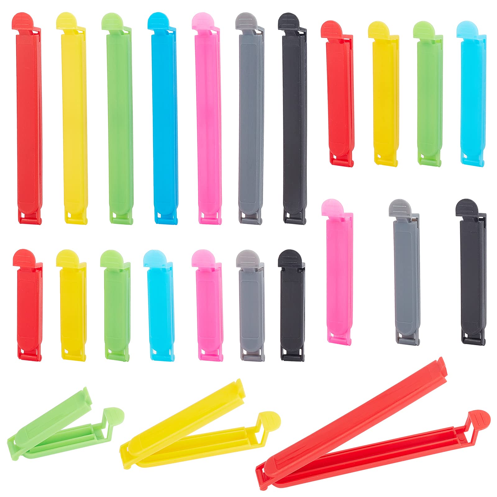 PandaHall Pack of 70 Bag Clips, 7 Colors Food Sealing Clips Plastic Kitchen Clips Reusable Bag Sealer Clips for Sealing Snack Coffee Bread Chip Storage, 5 Sizes