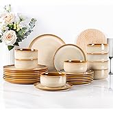 LERATIO Ceramic Dinnerware Sets for 8,Plates and Bowls Sets,Reactive Glaze Dishes Set,Highly Chip and Crack Resistant | Dishwasher & Microwave & Oven Safe Dishes set,Service for 8-Kahki (24pc)