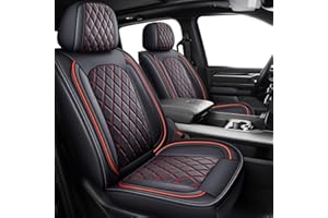 MIROZO Front Ram Seat Covers,2PCS Leather Dodge Ram Seat Covers Compatible with 2009-2025 RAM 1500 2500 3500 Truck Pickup Crew Quad Cab (2PCS Front,Black and Red)