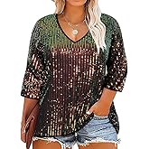 TIYOMI Plus Size Sequin Tops for Women 3/4 Sleeve Party Tunics XL-5XL