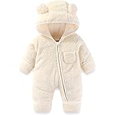 AiWMGL Newborn Baby Bear Outfit With Fold-Over Mittens and Footies Girls Boys Winter Fleece Clothes Hooded Romper Snowsuit