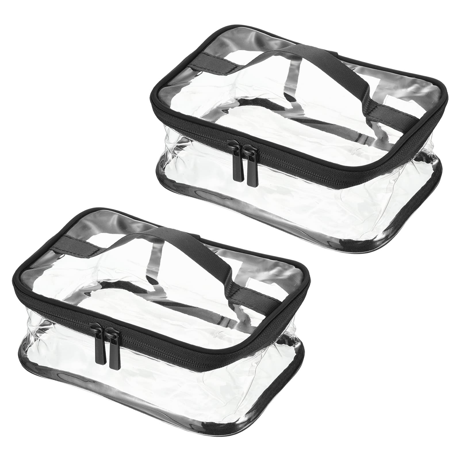 PATIKIL 8.3"x5.9"x3.5" Clear Toiletry Bag, 2 Pack PVC Makeup Bag Cosmetic Pouch with Zipper Handle Strap Waterproof for Travel Home Storage, Black