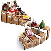 8Pcs 4 Tier Risers Display Stands, Rectangular Wooden Risers for Display on Table, 4 Sizes Dessert Table Displays Set, 2 Set Nature Pine Wooden Stands for Cupcakes, Collectibles, Jewelry, Perfumery