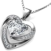 DEPHINI Heart Necklace for Women - 925 Sterling Silver Pendant with Cubic Zirconia - Rhodium Plated Fine Jewelry Gifts for Her (Wife, Girlfriend, Mom)