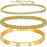 MVCOLEDY 18K Gold Plated Bangle Bracelet Set for women,Cubic Zirconia Classic Stainless Steel Adjustable Gold Tennis Love Bracelets Stack for women and men