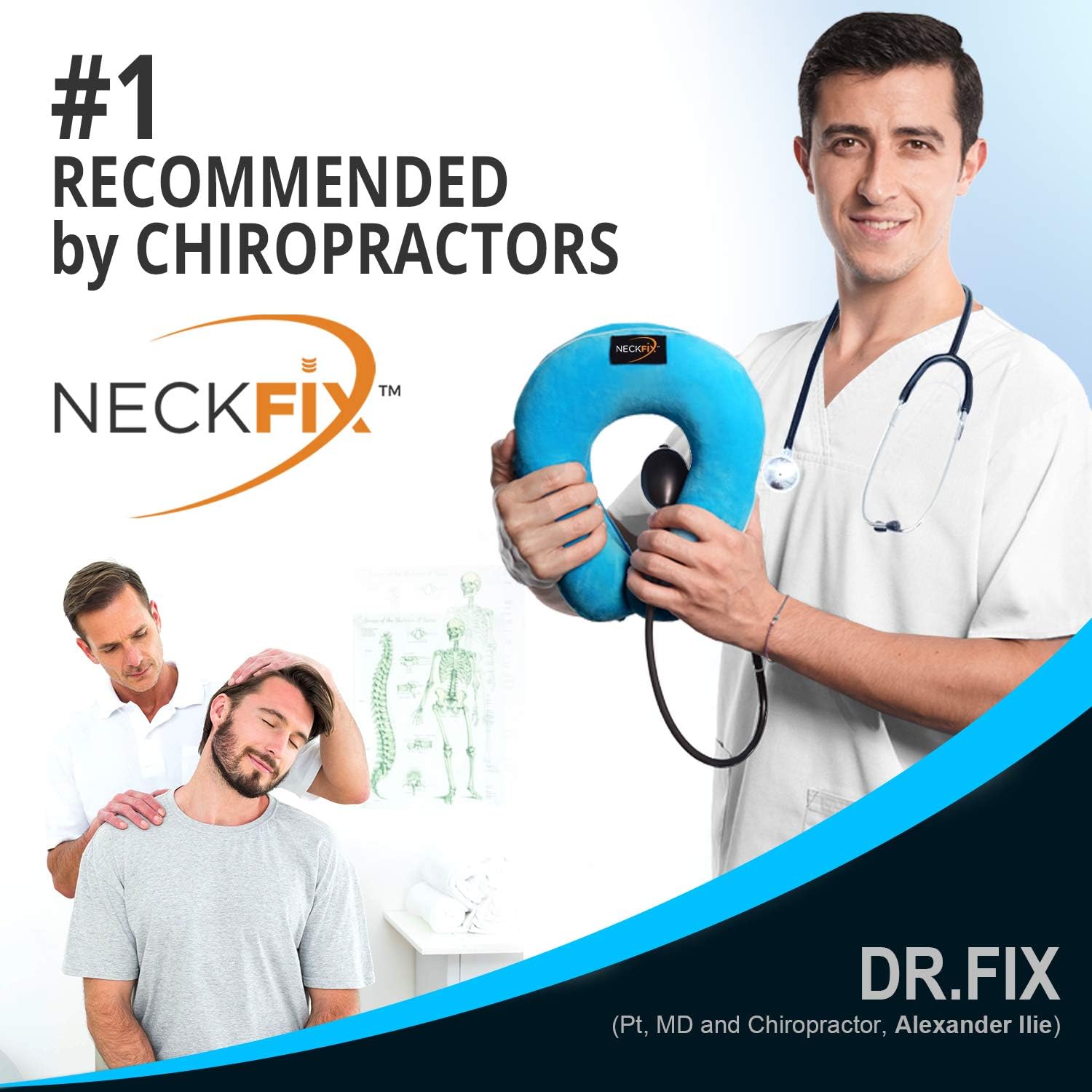 Cervical Neck Traction Device by NeckFix for Instant Neck Pain Relief - Adjustable Neck Stretcher Collar for Home Traction Spine Alignment [Model 2019] + Bonus (12-17 inch): Health & Personal Care