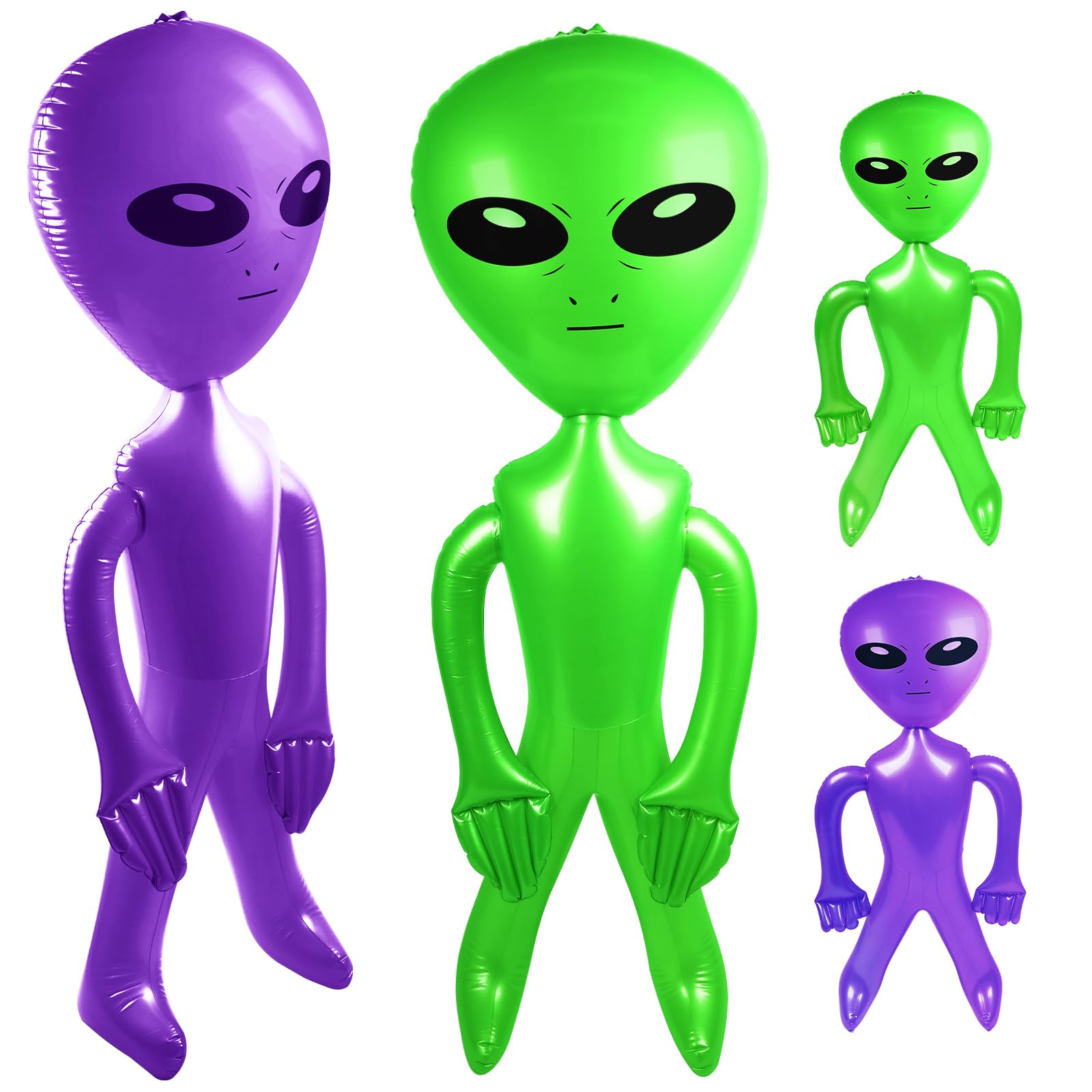 Photo 1 of 4 PCS 63 Inch Giant Inflatable Alien 31.5 Inch Jumbo Blow Up Alien Green Inflatable Balloon for Space Party Decoration UFO Theme Spaceship Party Birthday Halloween Easter Christmas Home, Green Purple