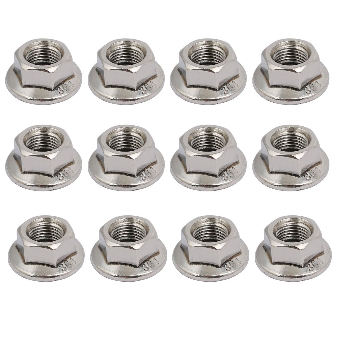 Sourcingmap 12pcs M10 x 1.5mm Pitch Metric Fine Thread 304 Stainless Steel Hex Flange Nut