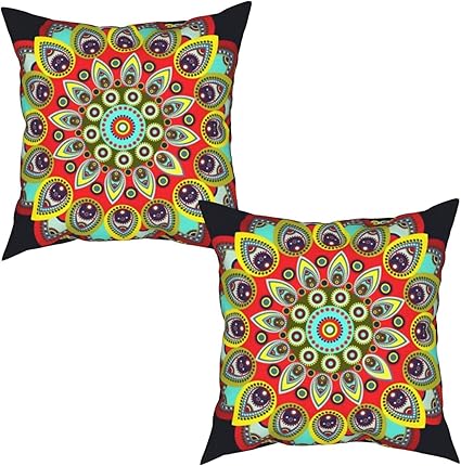 Amazon Co Jp クッションカバー柔らかい おしゃれストックイラスト花カラフルな東のエスニックデザインインテリア飾ソファ背当て枕カバー り 2枚セット45x45cm ホーム キッチン