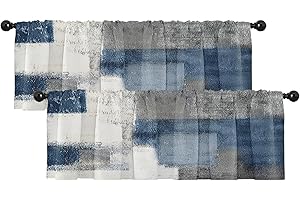Emvency 2 Pack Valances Window Treatments, Blue and Grey Abstract Modern Art Blackout Drapes Adjustable Curtain for Windows Living Room Kitchen Over Sink, 18x52 Inch Rod Pocket Valances