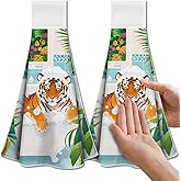 CUTHOLLOW Bathroom Tiger Hanging Kitchen Towels with Loop, Set of 2 - Soft & Super Absorbent Microfiber Decorative Hanging Dish & Hand Towel, Tea, Coffee Towel for Kitchen Bathroom Oven Handle