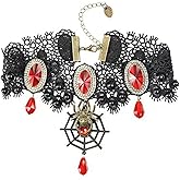 QLUYCKW Halloween Spider Choker Necklace for Women Men Gothic Punk Vintage Black Lace Choker Spider Crystal Necklace Halloween Party Costume Accessory Sexy Jewelry