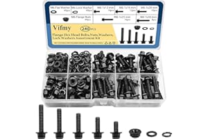 Vifmy M6-1.0 x 12/16/20/25/30mm Flange Hex Head Bolts Assortment Kit (240 Pack) with Serrated Flange Nuts,Washers & Lock Spri