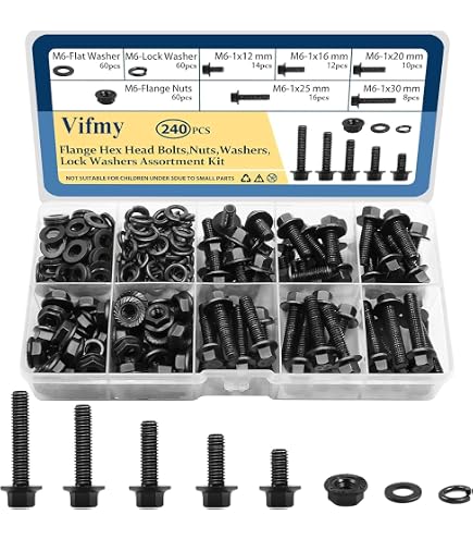 Marysino 10-Set M6 X 16mm Flanged Hex Head Bolts – Class 10.9 Alloy Steel, Black Zinc Plated, Metric M6x1.0 Screws With Nuts & Washers