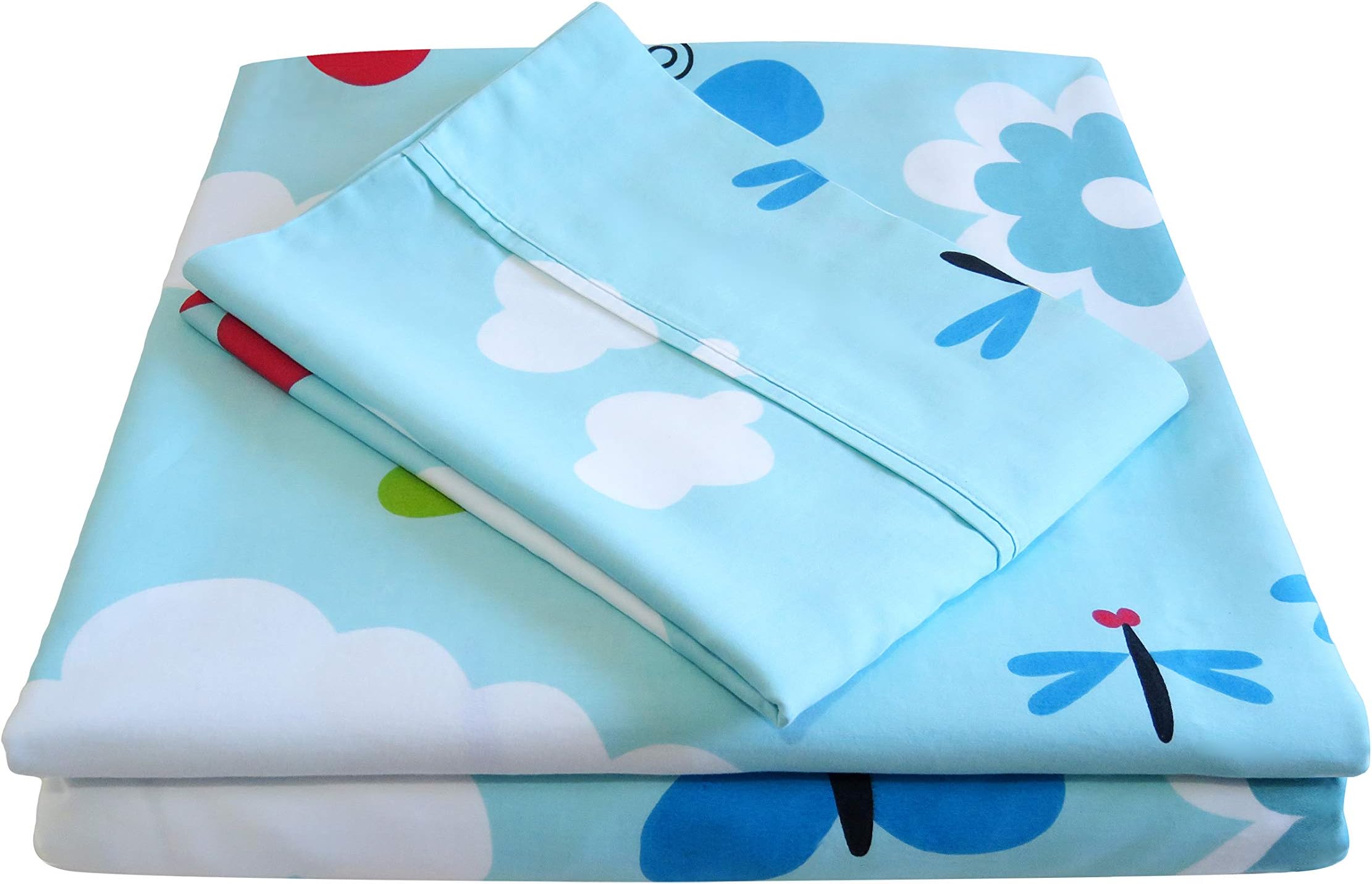 Whisper Organics 100% Organic Cotton Children's Bed Sheet Set, 300 Thread Count, Butterfly Pattern - GOTS Certified (Light Blue, Twin)