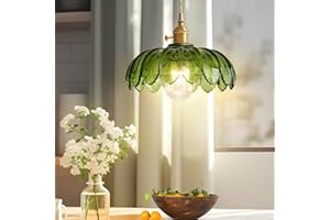 Dnshjue Vintage Glass Pendant Light – Modern Chandelier Elegant Golden Finish 10.2" Pendant Light E26 Glass Hanging Light Fixture for Kitchen Island, Dining Room, and Bedroom (Green 1-Light)