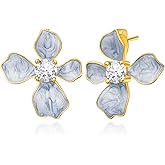 Cicy Bell Flower Earrings for Women 14k Gold Plated Boho Petal Statement Stud Earrings Trendy Jewelry Gifts
