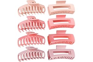 TOCESS Hair Claw Clips for Women Long Thin Hair, 8 Pack 4.33 Inch Big Matte Bright Jelly Pink Square Claw Clip Set, Non-Slip 